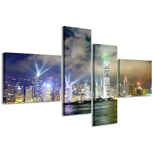 Kunstdrucke auf Leinwand, City Tower Turm der Stadt, moderne Bilder aus 4 Paneelen, fertig gerahmt, 160 x 70 cm von Stampe su Tela