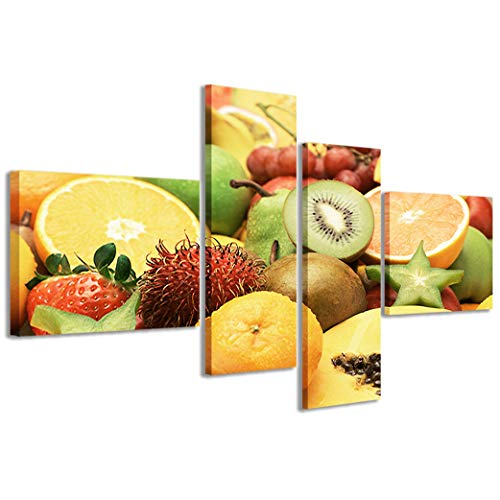 Kunstdrucke auf Leinwand, Fruit II Obst, moderne Bilder aus 4 Paneelen, fertig zum Aufhängen, 160 x 70 cm von Stampe su Tela