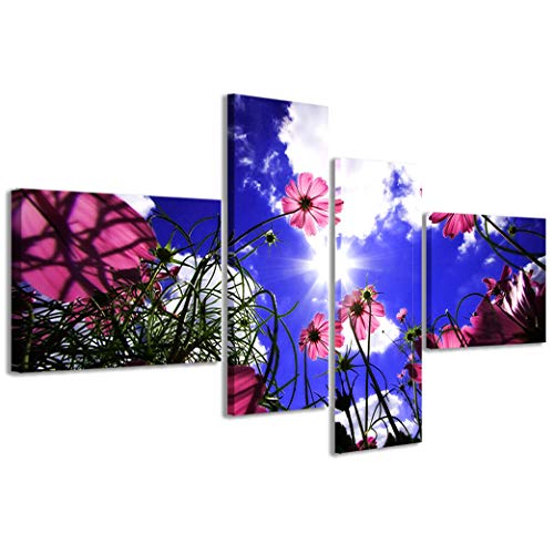 Kunstdrucke auf Leinwand, Light Among Flowers Licht zwischen den Blumen, moderne Bilder aus 4 Paneelen, fertig gerahmt, Leinwand, fertig zum Aufhängen, 160 x 70 cm von Stampe su Tela