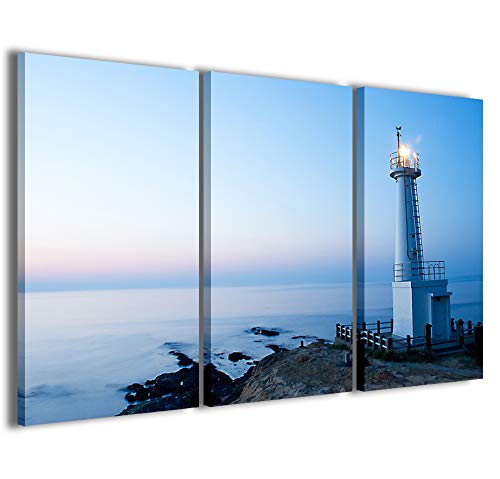 Kunstdrucke auf Leinwand, Lighthouse Leuchtturm, moderne Bilder aus 3 Paneelen, fertig gerahmt auf Leinwand, fertig zum Aufhängen, 100 x 70 cm von Stampe su Tela