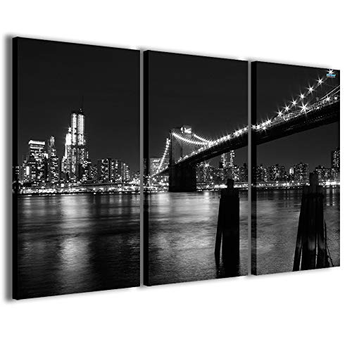 Kunstdrucke auf Leinwand, New-York, schwarz, moderne Bilder aus 3 Paneelen, fertig gerahmt, Leinwanddruck, fertig zum Aufhängen, 120 x 90 cm von Stampe su Tela