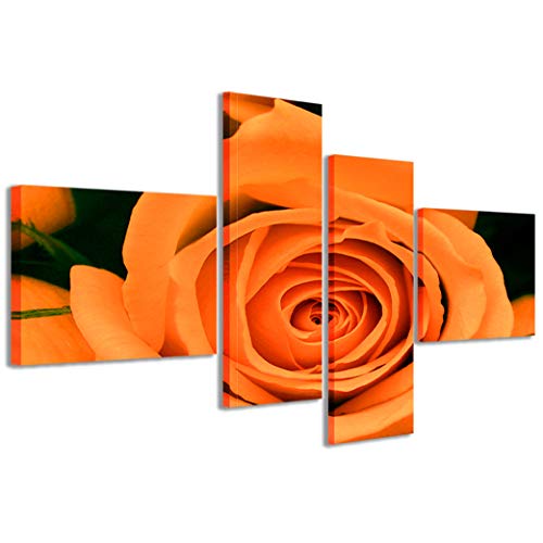 Kunstdrucke auf Leinwand, Orange Rosen Blume Orange Rosen Blumen Moderne Bilder auf 4 Paneelen bereits gerahmt Leinwand fertig zum Aufhängen, 160 x 70 cm von Stampe su Tela