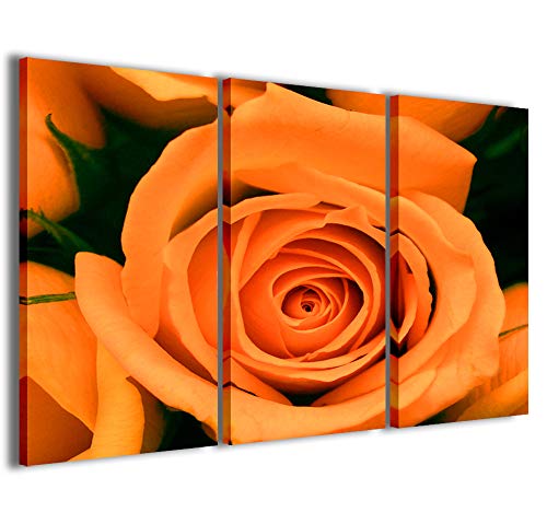 Kunstdrucke auf Leinwand, Orange Rosen Blumen, moderne Bilder aus 3 Paneelen, fertig gerahmt auf Leinwand, fertig zum Aufhängen, 120 x 90 cm von Stampe su Tela