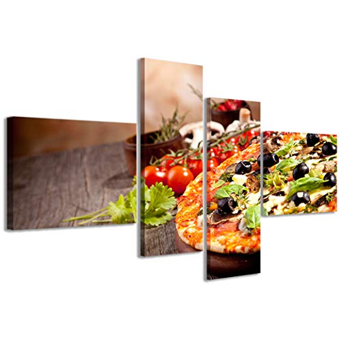 Kunstdrucke auf Leinwand, Pizza II, moderne Bilder aus 4 Paneelen, fertig zum Aufhängen, 160 x 70 cm von Stampe su Tela