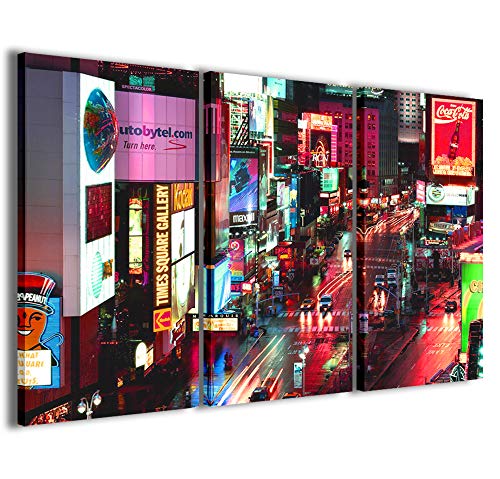 Kunstdrucke auf Leinwand, Times Square Die modernen Bilder in 3 Paneelen bereits gerahmt auf Leinwand, fertig zum Aufhängen, 120 x 90 cm von Stampe su Tela
