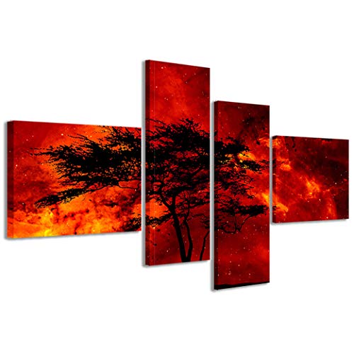 Kunstdrucke auf Leinwand, Tree and Fire Baum und Feuer, moderne Bilder aus 4 Paneelen, fertig zum Aufhängen, 160 x 70 cm von Stampe su Tela