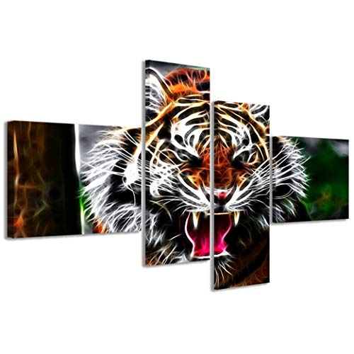 Kunstdrucke auf Leinwand, digital Tiger, moderne Bilder aus 4 Paneelen, fertig gerahmt, 160 x 70 cm von Stampe su Tela