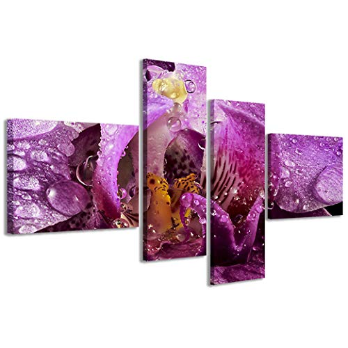 Kunstdrucke auf Leinwand Orchidee Macro Orchidee Moderne Bilder in 4 Paneelen bereits gerahmt Leinwand fertig zum Aufhängen, 160 x 70 cm von Stampe su Tela