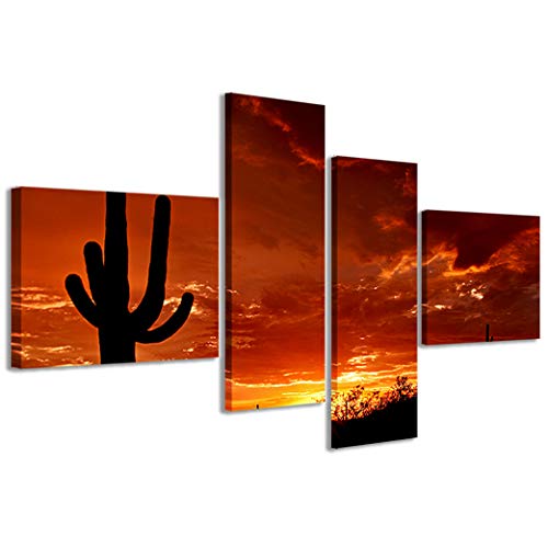 Kunstdrucke auf Leinwand at Sunset Kaktus bei Sonnenuntergang, moderne Bilder aus 4 Paneelen, fertig gerahmt, Leinwand, fertig zum Aufhängen, 160 x 70 cm von Stampe su Tela