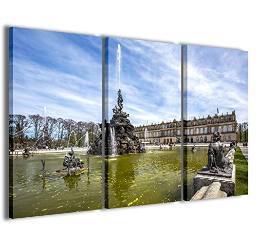Leinwandbild, Schloss von Herrenchiemsee moderne Bilder aus 3 Paneelen, fertig gerahmt, Leinwanddruck, fertig zum Aufhängen, 100 x 70 cm von Stampe su Tela