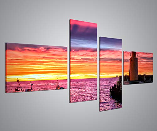 Leinwandbild, Sunset Bright Sonnenuntergang, heller Sonnenuntergang, moderne Bilder aus 4 Paneelen, fertig gerahmt auf Leinwand, fertig zum Aufhängen, 160 x 70 cm von Stampe su Tela