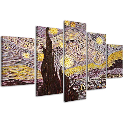 Leinwanddruck Vincent Van Gogh Astratto 200 moderne Bilder in 5 Paneelen, fertig zum Aufhängen, 200 x 90 cm von Stampe su Tela