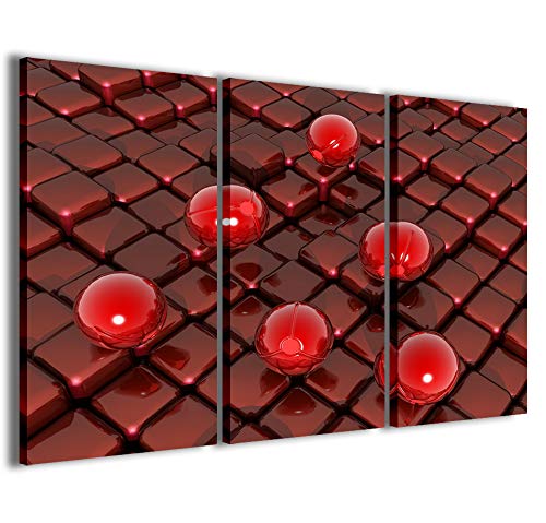 Red Ball Effect Kunstdrucke auf Leinwand, rote Kugel-Effekt, moderne Bilder aus 3 Paneelen, fertig zum Aufhängen, 100 x 70 cm von Stampe su Tela