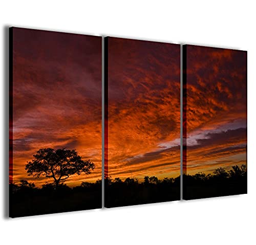 Stampe su Tela 3PEZZI3436, African Sunset afrikanischer Sonnenuntergang moderne Bilder in 3 Paneelen bereits gerahmt, Canvas holz, Fertig zum Aufhängen, 90x60cm von Stampe su Tela