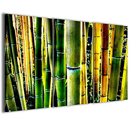 Stampe su Tela 3PEZZI3466, Bambu Detail Bambus Moderne Bilder in 3 Paneelen bereits gerahmt, Canvas holz, Fertig zum Aufhängen, 90x60cm von Stampe su Tela