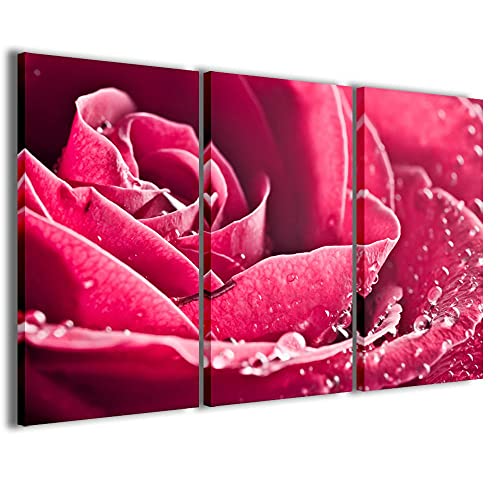 Stampe su Tela 3PEZZI3475, Beautiful Rose Bella Rosa Moderne Bilder in 3 Paneelen bereits gerahmt, Canvas holz, Fertig zum Aufhängen, 90x60cm von Stampe su Tela