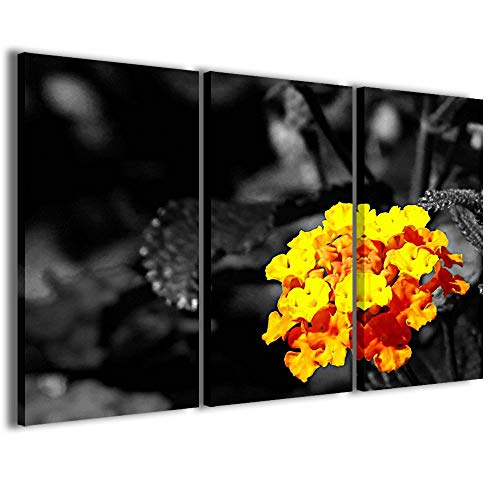 Stampe su Tela Bild, Black Flower Blume Farbe Schwarz Moderne Leinwand aus 3 Paneelen fertig gerahmt, Canvas, fertig zum Aufhängen, 90 x 60 cm von Stampe su Tela
