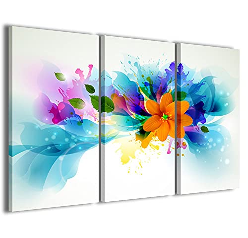 Stampe su Tela Bild, Flower Blume Splash moderne Leinwand aus 3 Paneelen, bereits gerahmt, Canvas, fertig zum Aufhängen, 90 x 60 cm von Stampe su Tela