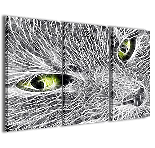 Stampe su Tela Bild Cat II Katze Moderne Leinwand aus 3 Paneelen, fertig gerahmt, Canvas, fertig zum Aufhängen, 90 x 60 cm von Stampe su Tela