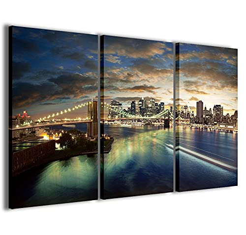 Stampe su Tela Bild New York City Bridge Moderne Leinwand aus 3 Paneelen, fertig gerahmt, Canvas, fertig zum Aufhängen, 90 x 60 cm von Stampe su Tela
