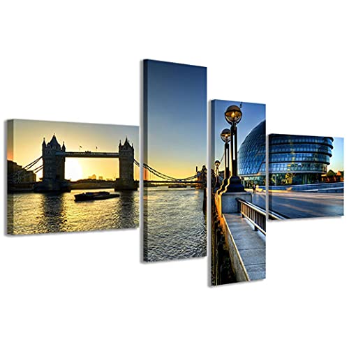 Stampe su Tela Bild auf Leinwand, London Tower Bridge II, moderner Kunstdruck in 4 Paneelen, fertig gerahmt, Canvas, fertig zum Aufhängen, 200 x 100 cm von Stampe su Tela