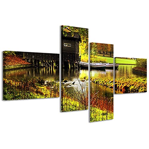 Stampe su Tela Bild auf Leinwand, The Lake House, moderner Kunstdruck auf 4 Paneelen, fertig zum Aufhängen, 200 x 100 cm von Stampe su Tela