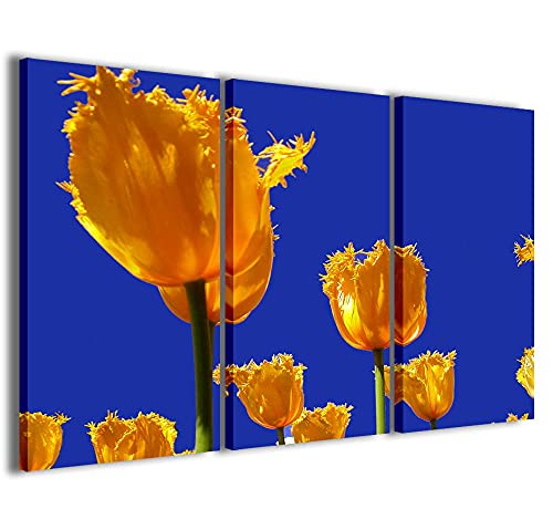 Stampe su Tela Gemälde Yellow Tulips Tulipani Moderne Leinwand aus 3 Paneelen, fertig gerahmt, Canvas, fertig zum Aufhängen, 90 x 60 cm von Stampe su Tela