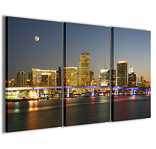 Stampe su Tela Miami Night Florida Moderne Leinwand aus 3 Paneelen, fertig gerahmt, Canvas, fertig zum Aufhängen, 90 x 60 cm von Stampe su Tela