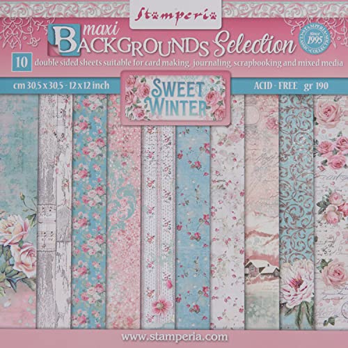 Stamperia International SBBL124 Scrapbooking-Block – Maxi Hintergrund Auswahl – Sweet Winter, Mehrfarbig, 12 x 12 inches von Stamperia