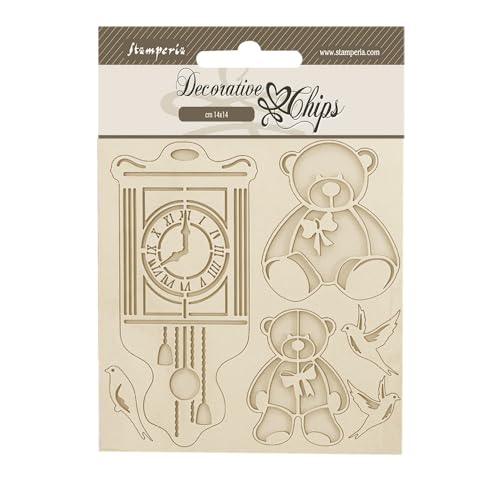 Stamperia Decorative chips cm 14x14 - Brocante Antiques teddy bear von Stamperia