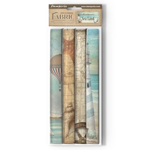 Pack 4 sheets fabric cm 30x30 - Sea Land von Stamperia