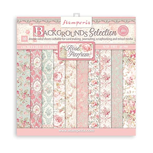 Scrapbooking Small Pad 10 Sheets CM 20.3x20.3 (8 "X8") Backgrounds Selection - Rose Perfum von Stamperia