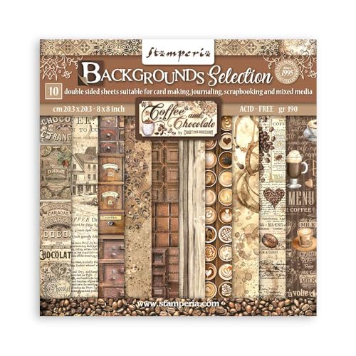 Scrapbooking Small Pad 10 sheets cm 20,3X20,3 (8"X8") Backgrounds Selection - Coffee and Chocolate von Stamperia
