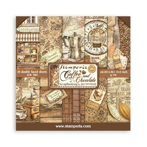 Scrapbooking Small Pad 10 sheets cm 20,3X20,3 (8"X8") - Coffee and Chocolate von Stamperia