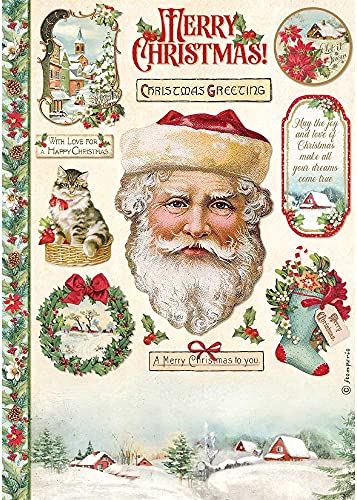 Stamperia DFSA4593 A4 Reispapier verpackt Classic Christmas Santa Claus, Green von Stamperia