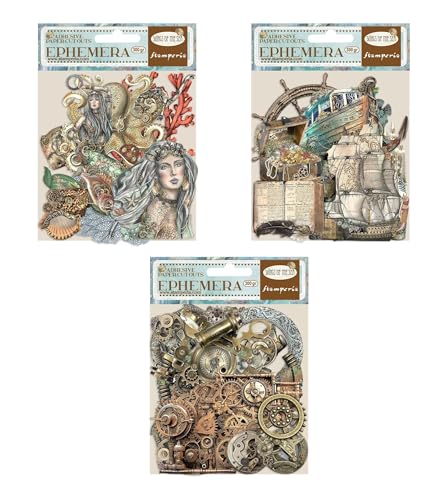 Stamperia International Songs of The Sea Bundle: Ephemera Meerjungfrauen + Schiff & Elemente + Pfeifen & Mechanismus von Stamperia