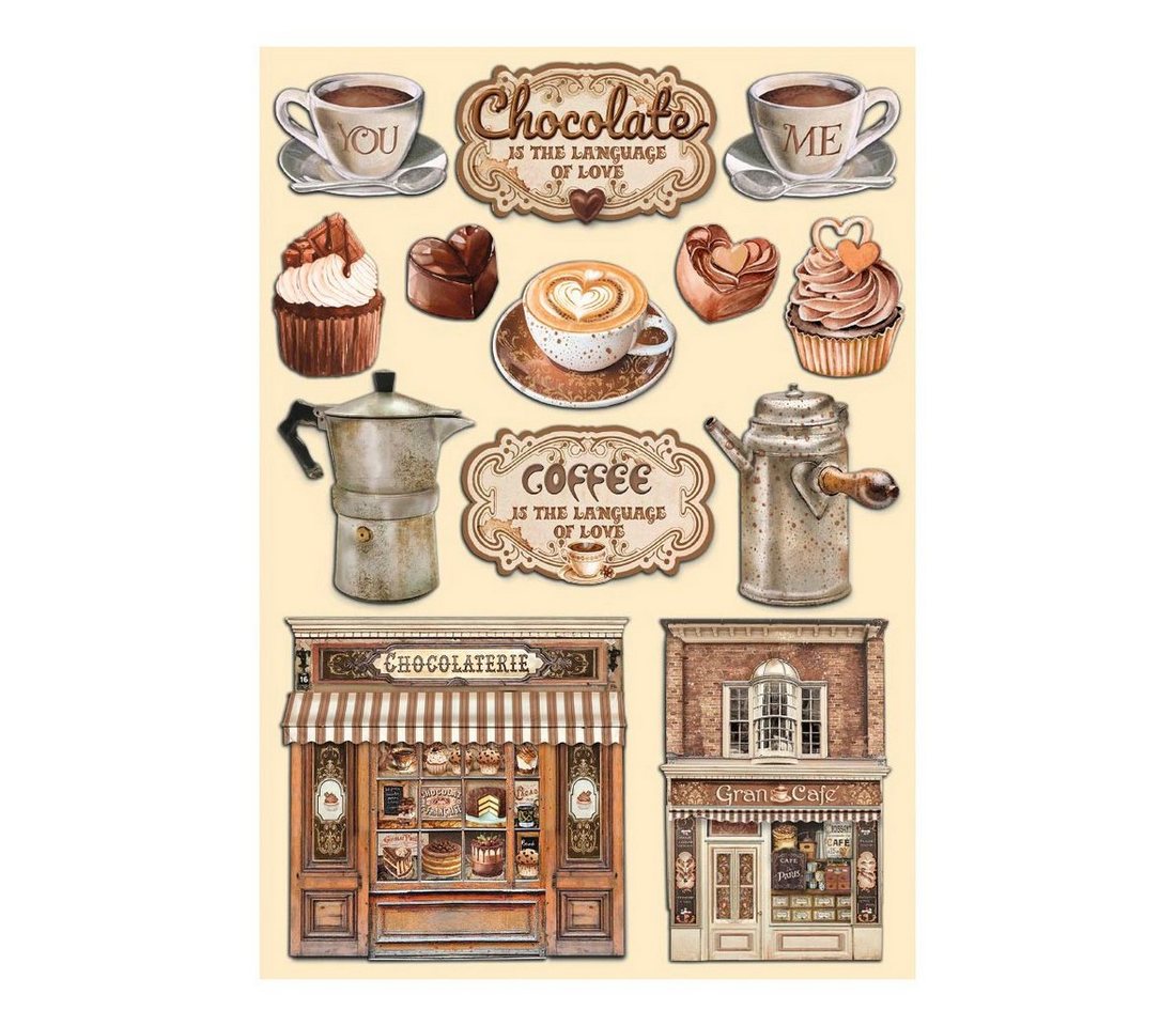 Stamperia Motivschablone Lasercut-Motive Coffee and Chocolate, 13 Motive von Stamperia