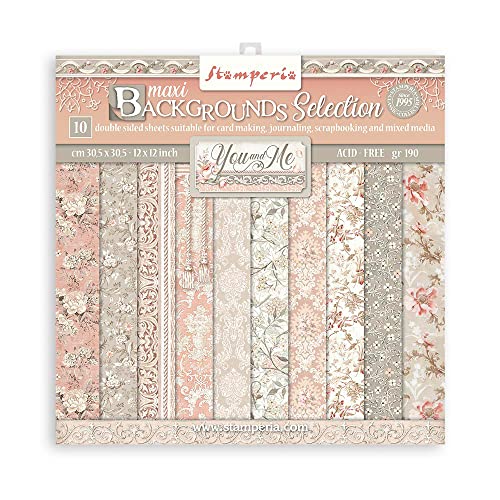 Stamperia SBBL114 Scrapbooking Pad 10 Sheets cm 30,5x30,5 (12"x12") Maxi Background Selection-You and me, Papier, White, One Size, 5 stück von Stamperia