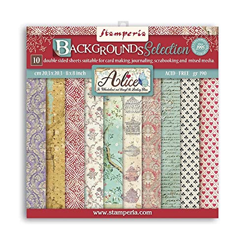 Stamperia SBBS46 Pad-Double Sided Sheets-Backgrounds Selection Mini-Scrapbooking-Block, doppelseitige Blätter, Hintergrundauswahl, Alice, Papier, Verschieden, 8 x 8 inches, 6 Piece Stamperia SBBS46 Pad-Double Sided Sheets-Backgrounds Selection Mini-Scrapbooking-Block, doppelseitige Blätter, Hintergrundauswahl, Alice, Papier, Verschieden, 8 x 8 inches, 6 Piece von Stamperia