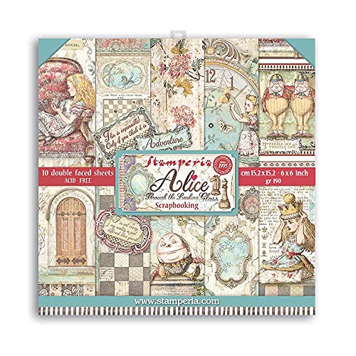 Stamperia SBBXS02 Pad-Double Face Through The Looking Glass Scrapbooking-Block, doppelseitig, Motiv Alice durch das aussehende Glas, Papier, Verschieden Stamperia SBBXS02 Pad-Double Face Through The Looking Glass Scrapbooking-Block, doppelseitig, Motiv Alice durch das aussehende Glas, Papier, Verschieden von Stamperia