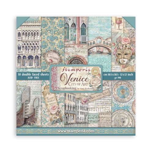 Stamperia - Scrapbook Paper Pad for Scrapbooking, Albums, Card Making, Bullet Journalling and More, Acid Free, Double-Sided, Perfect for Crafts and Gifting (Venice, City of Art) (30.5 x 30.5cm) von Stamperia