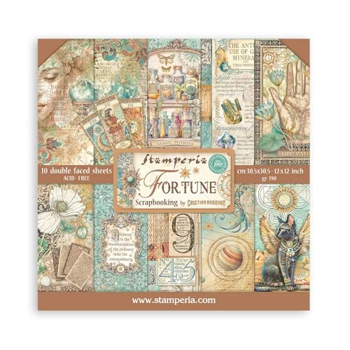 Stamperia - Scrapbook Paper Pad for Scrapbooking, Albums, Card Making, Bullet Journalling and More, Acid Free, Double-Sided, Perfect for Hobbies, Crafts, and Gifting (Fortune) (30.5 x 30.5cm) von Stamperia