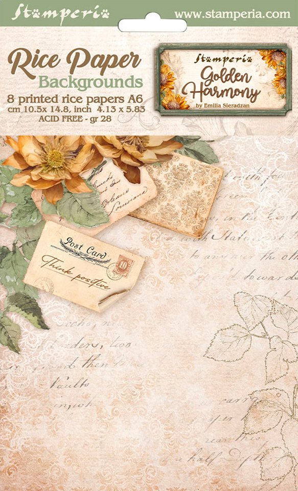 Stamperia Seidenpapier Backgrounds Golden Harmony, DIN A6, 8er-Set von Stamperia