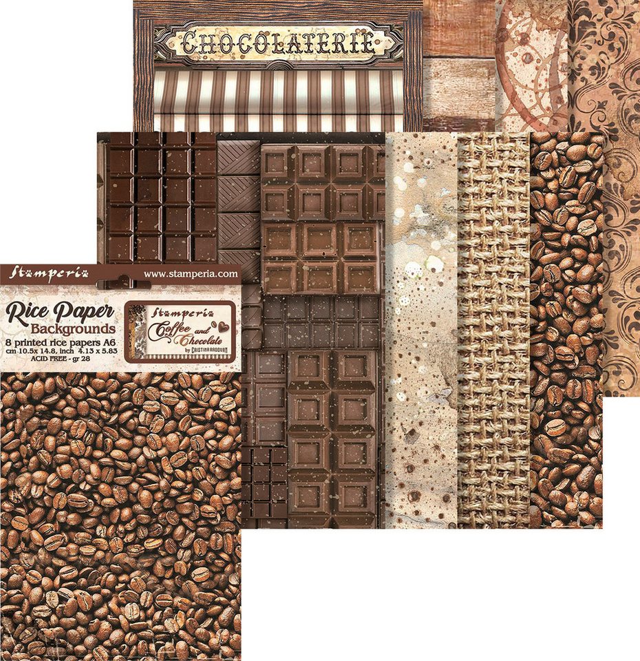 Stamperia Seidenpapier Motiv-Strohseide Backgrounds Coffee and Chocolate, 8 Motive von Stamperia