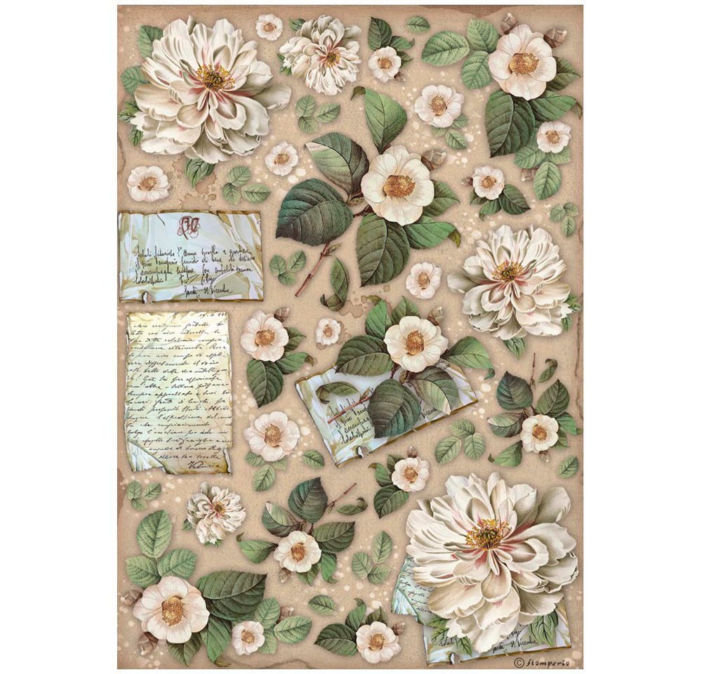 Stamperia Seidenpapier Motiv-Strohseide Vintage Library Flowers, DIN A4 von Stamperia