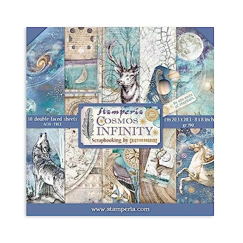 Stamperia handicraft paper block with patterns for scrapbooks, albums, bullet journals and more - acid -free, double -sided - craft paper colorful for hobbies and as a gift (Cosmos) (20.3 x 20.3 cm) von Stamperia