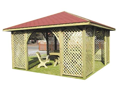 HOLZPAVILLON GARTENLAUBE mit HOLZDACH 4m x 4m (äußer 4.45m) mit Schindeln von Stan-Wood