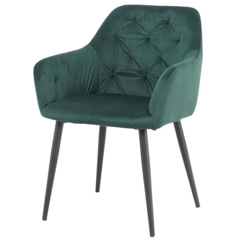 Esszimmerstuhl Küchenstuhl Polsterstuhl Wohnzimmerstuhl Sessel mit Armlehnen, Sitzfläche aus Samt, Smaragdgrüner Veloursstuhl, Metallbeine, Flaschenfarbe, Grün von StandHeiz