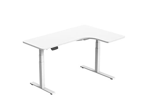 StandXT elektrisch höhenverstellbarer Schreibtisch L-Form - Modell Pro D07-DZL Tischgestell, Höhe 62-128cm, Kollisionsschutz, 125 kg Traglast, Memoryfunktion, Tischgestell weiß + L Tischplatte weiß von StandXT