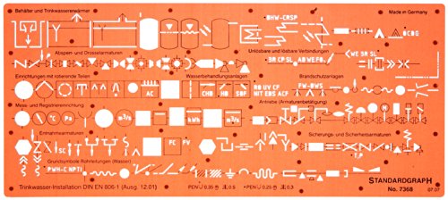 Trinkwasser-Installation TRWI Sanitär Sanitäre Installation Architekt Schablone Zeichenschablone Möblierung - Innenarchitektur Technisches Zeichnen von Standardgraph Germany